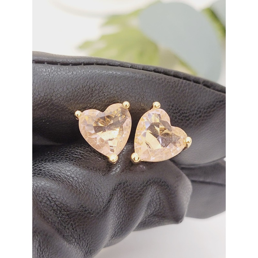 Large Pink Tourmaline Heart Shape 24k Thailand Gold Plated Earrings